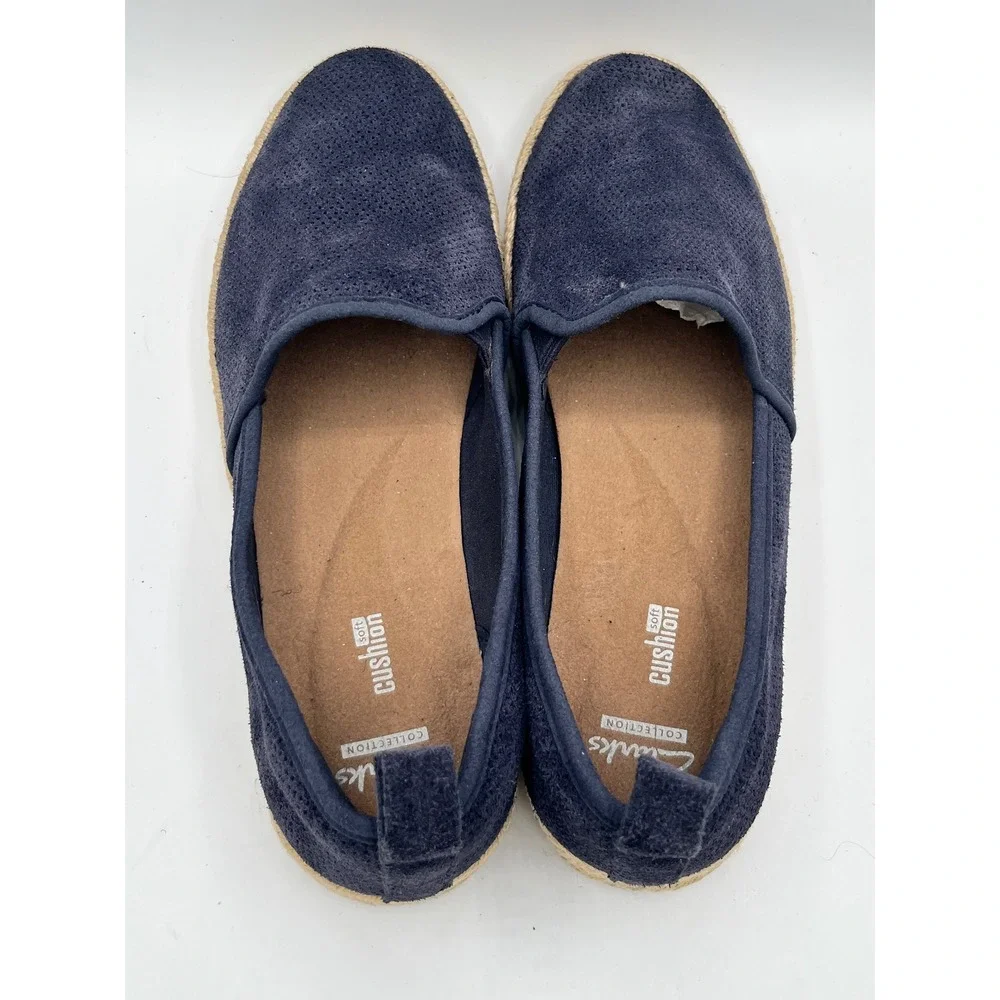 Clarks Collection Navy Blue Perforated Suede Espadrille Flats Women Sz 9M